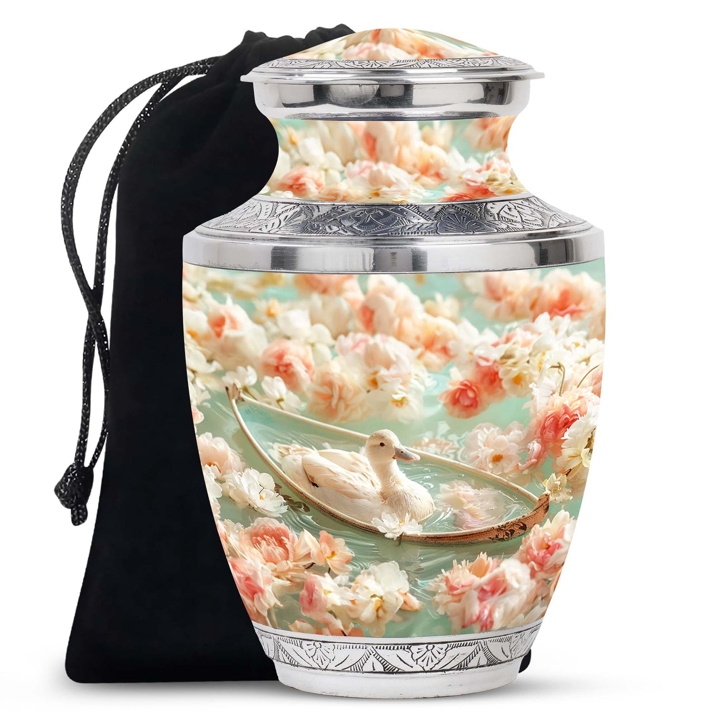 White Personalized Flower Cremation Urn for Human Ashes - 10-inch, 200 cu in - Yatskia