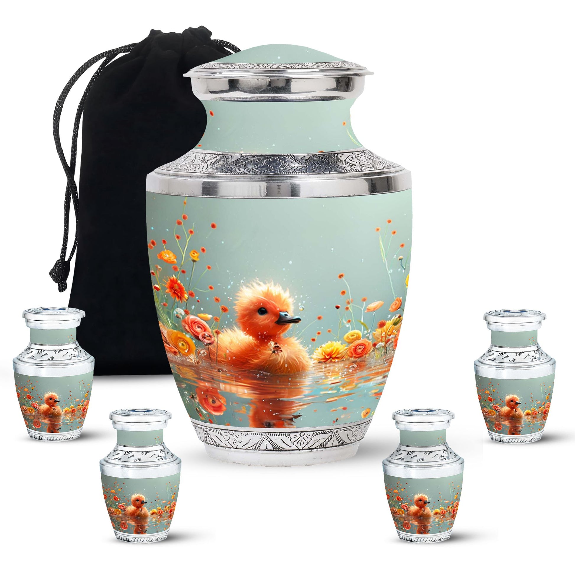 Baby Duck Memorial Urn Combo Set - Large And Keepsake Ashes Urn