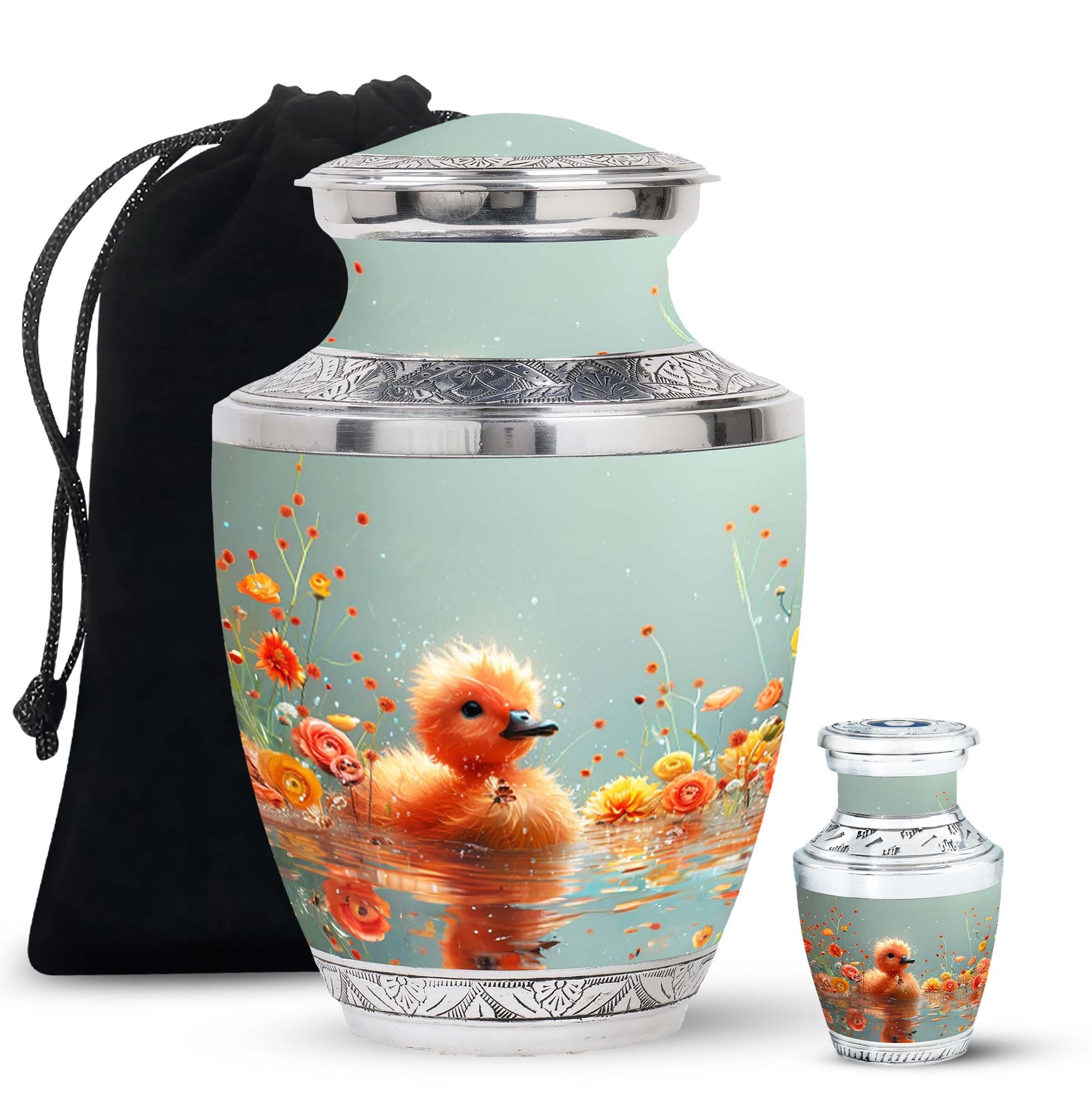 Baby Duck Memorial Urn Combo Set - Large And Keepsake Ashes Urn