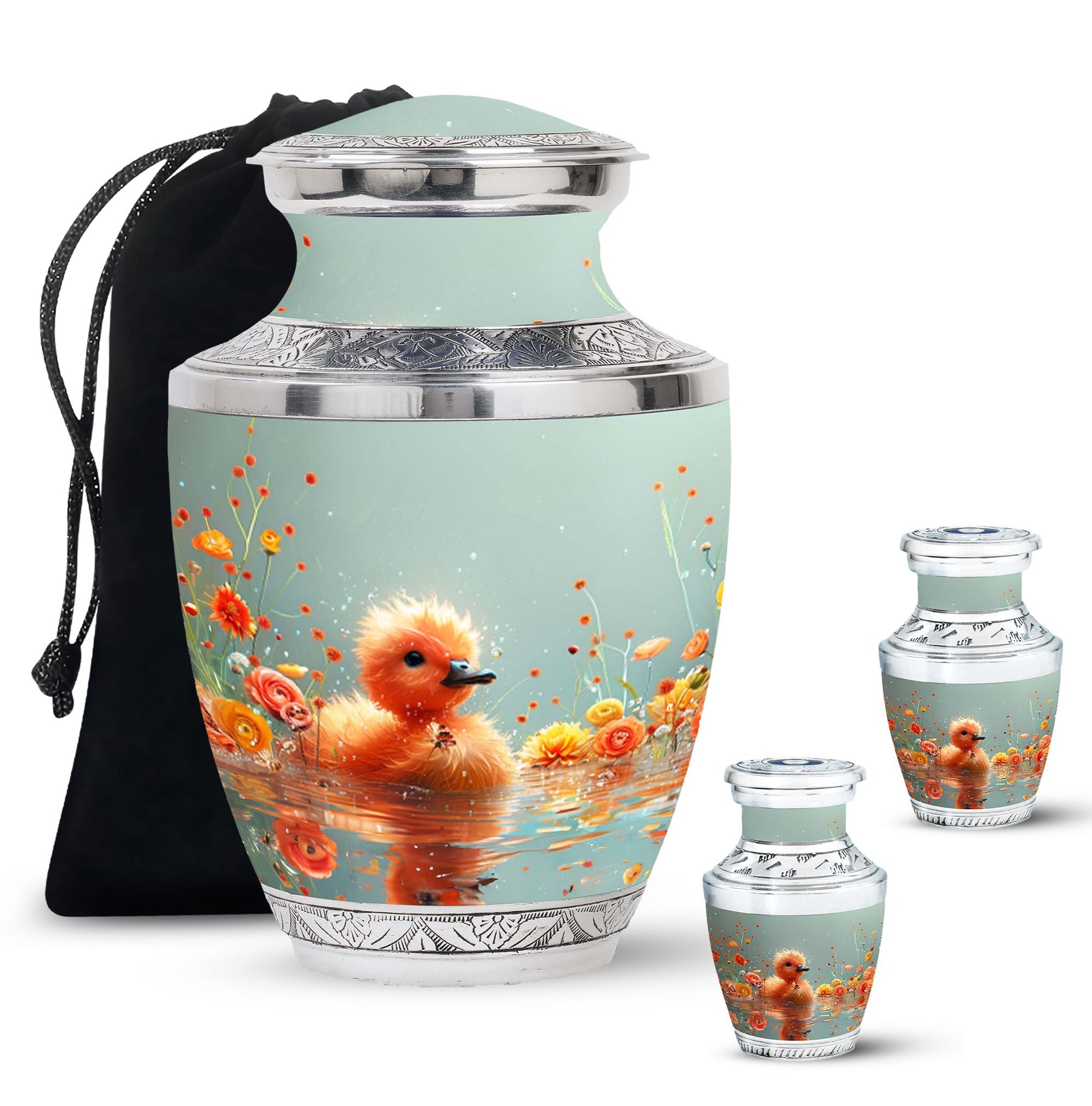 Baby Duck Memorial Urn Combo Set - Large And Keepsake Ashes Urn