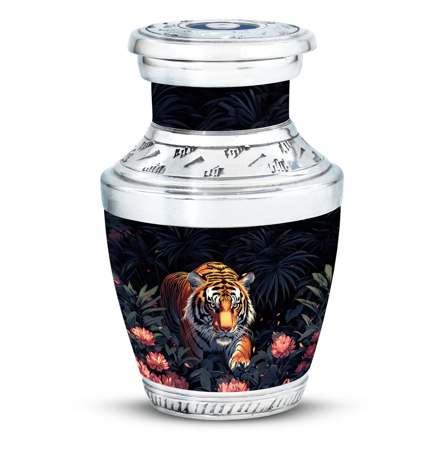 Black Personalized Tiger Cremation Urn for Human Ashes - 10-inch, 200 cu in - Yatskia