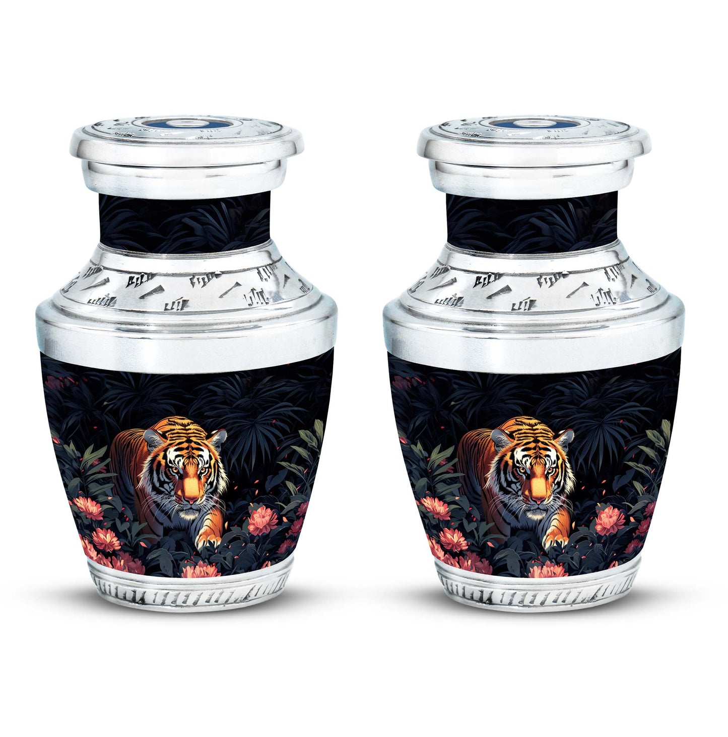 Black Personalized Tiger Cremation Urn for Human Ashes - 10-inch, 200 cu in - Yatskia