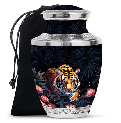 Black Personalized Tiger Cremation Urn for Human Ashes - 10-inch, 200 cu in - Yatskia