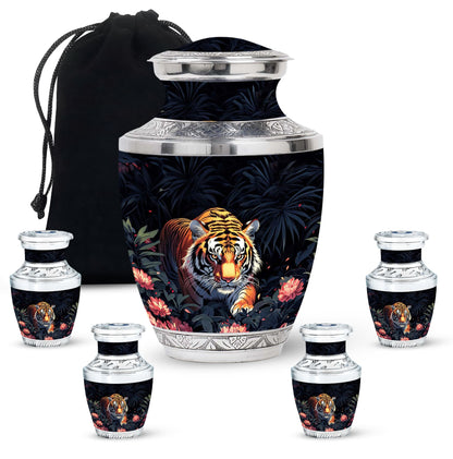 Black Personalized Tiger Cremation Urn for Human Ashes - 10-inch, 200 cu in - Yatskia