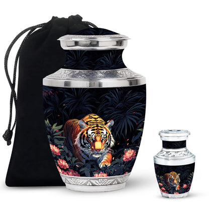 Black Personalized Tiger Cremation Urn for Human Ashes - 10-inch, 200 cu in - Yatskia