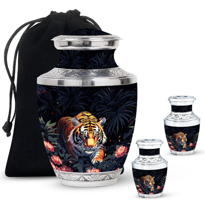 Black Personalized Tiger Cremation Urn for Human Ashes - 10-inch, 200 cu in - Yatskia