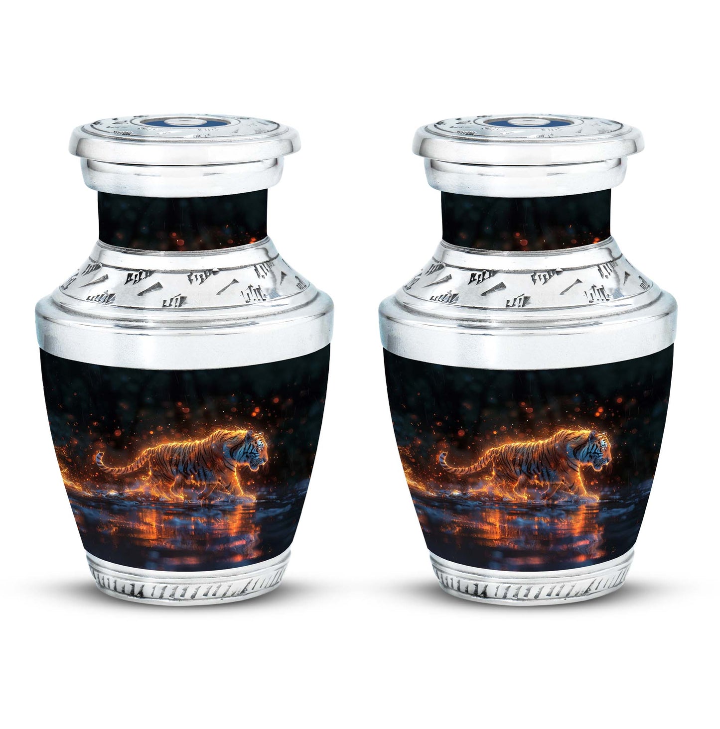 Black Personalized Tiger Cremation Urn for Human Ashes - 10-inch, 200 cu in - Yatskia