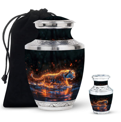 Black Personalized Tiger Cremation Urn for Human Ashes - 10-inch, 200 cu in - Yatskia