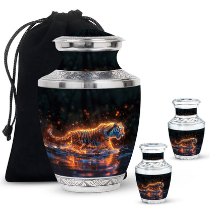 Black Personalized Tiger Cremation Urn for Human Ashes - 10-inch, 200 cu in - Yatskia