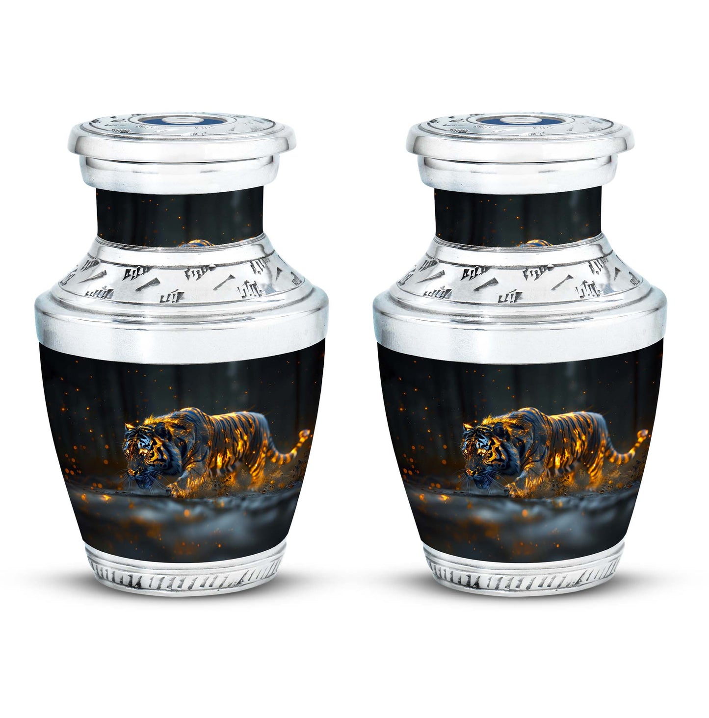 Black Personalized Tiger Cremation Urn for Human Ashes - 10-inch, 200 cu in - Yatskia