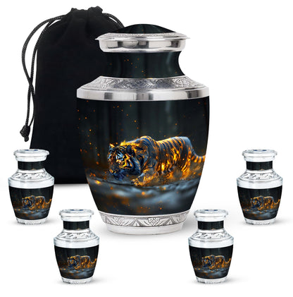 Black Personalized Tiger Cremation Urn for Human Ashes - 10-inch, 200 cu in - Yatskia