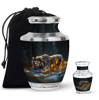 Black Personalized Tiger Cremation Urn for Human Ashes - 10-inch, 200 cu in - Yatskia