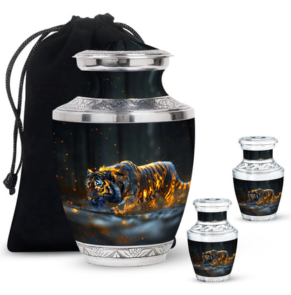 Black Personalized Tiger Cremation Urn for Human Ashes - 10-inch, 200 cu in - Yatskia