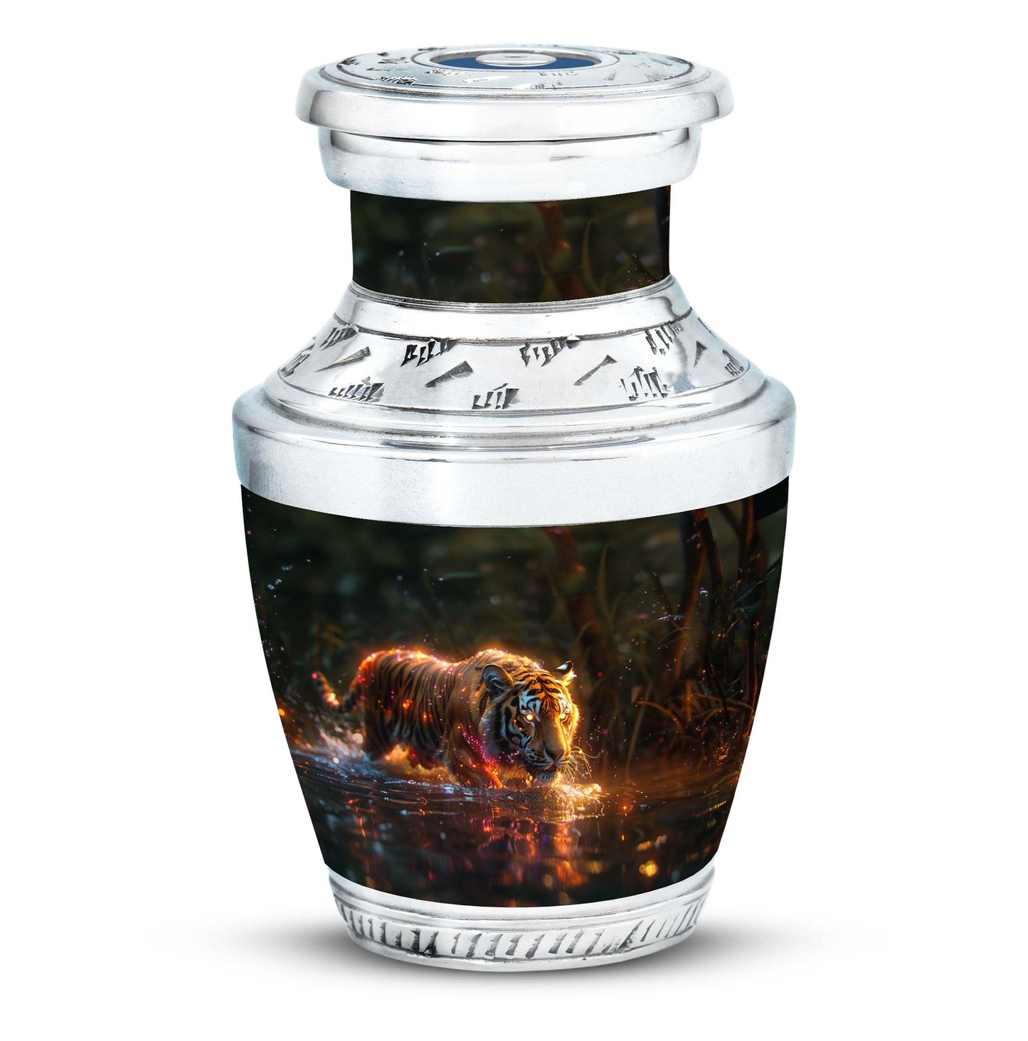 Black Personalized Tiger Cremation Urn for Human Ashes - 10-inch, 200 cu in - Yatskia