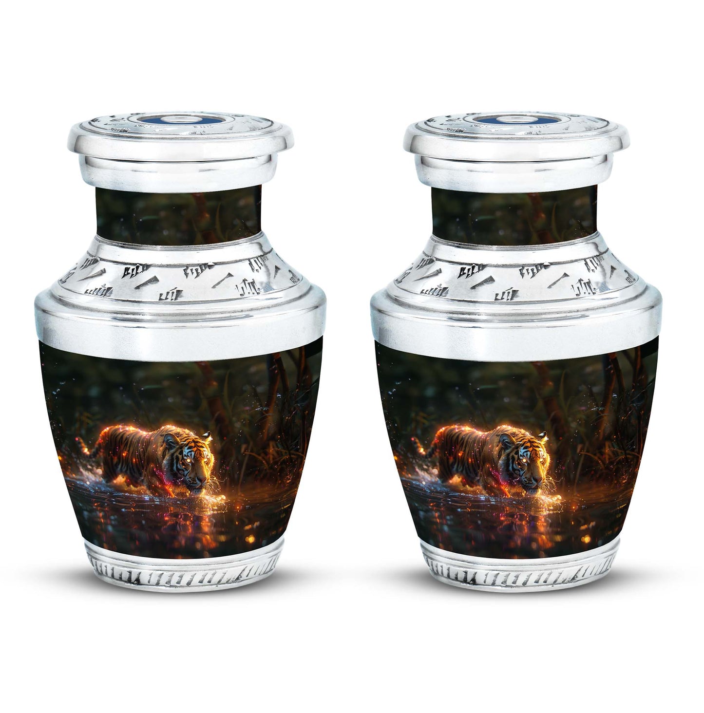 Black Personalized Tiger Cremation Urn for Human Ashes - 10-inch, 200 cu in - Yatskia