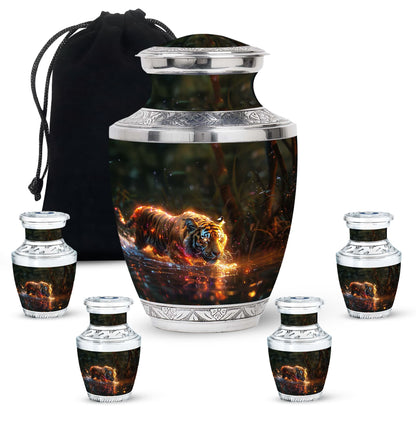 Black Personalized Tiger Cremation Urn for Human Ashes - 10-inch, 200 cu in - Yatskia