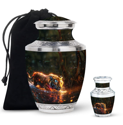 Black Personalized Tiger Cremation Urn for Human Ashes - 10-inch, 200 cu in - Yatskia