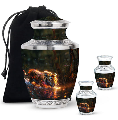 Black Personalized Tiger Cremation Urn for Human Ashes - 10-inch, 200 cu in - Yatskia
