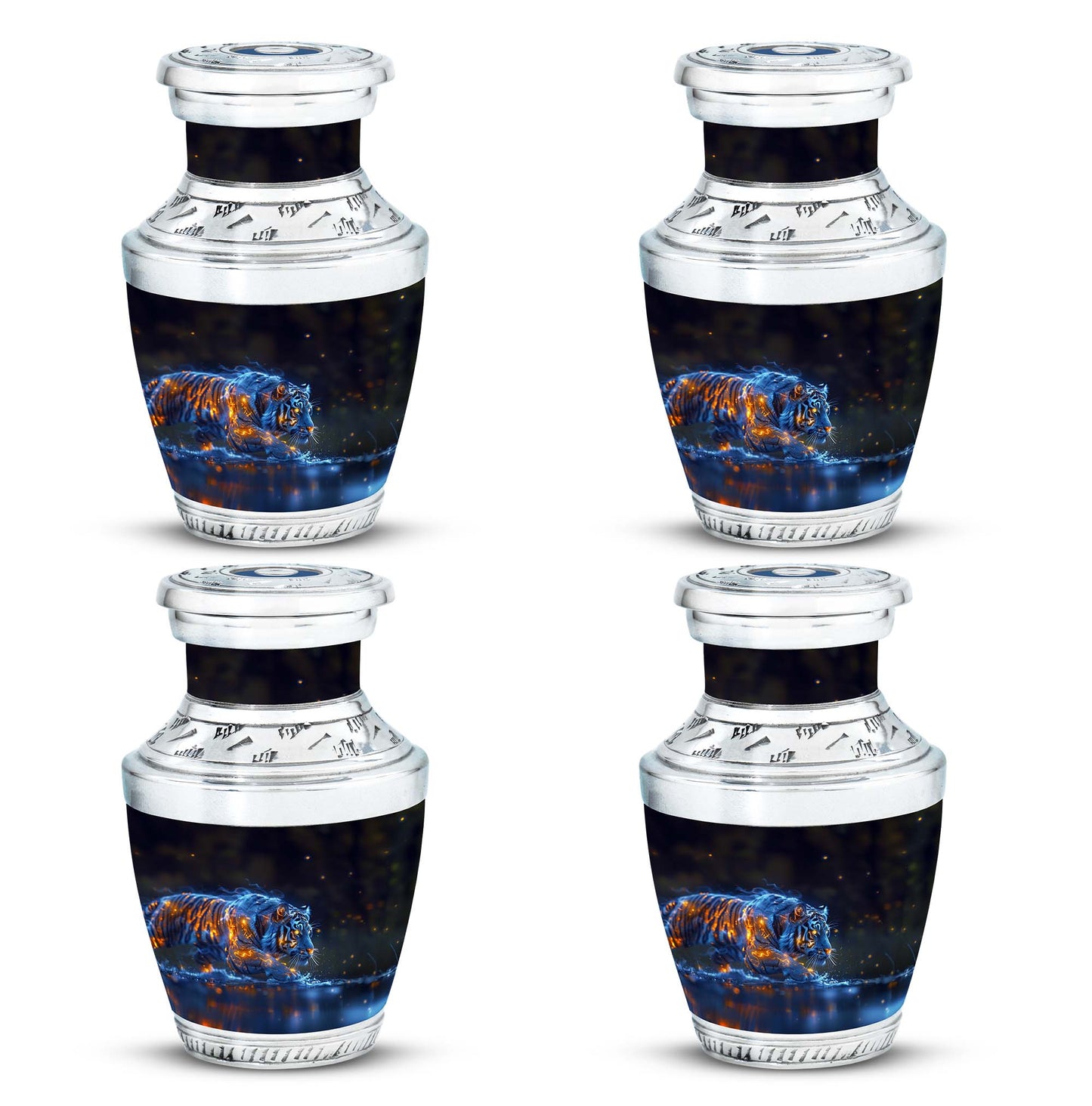 Tiger Urn for Human Ashes, Blue Ceramic Crouching Tiger with Embers in Water, Memorial Urn