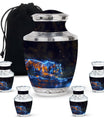 Blue Tiger Design Cremation Urn - Large Urns For Female & Male