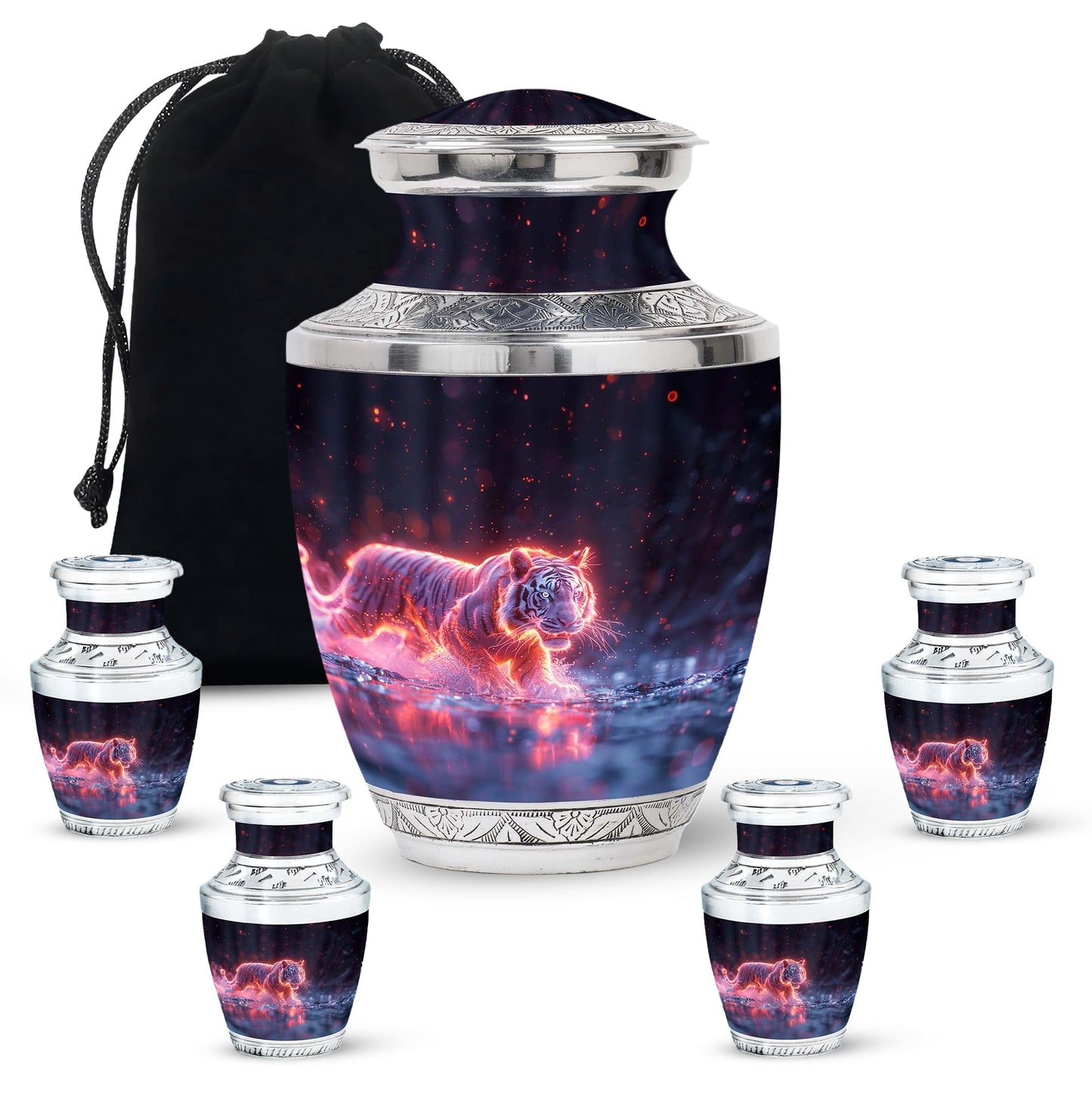 Black Personalized Tiger Cremation Urn for Human Ashes - 10-inch, 200 cu in - Yatskia
