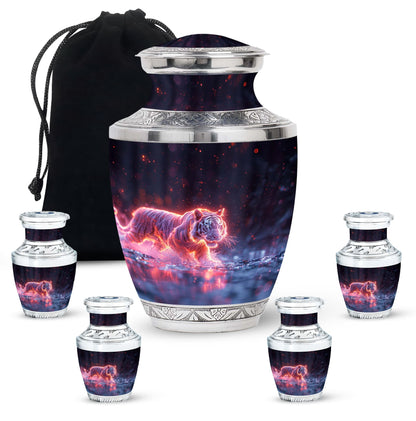 Black Personalized Tiger Cremation Urn for Human Ashes - 10-inch, 200 cu in - Yatskia