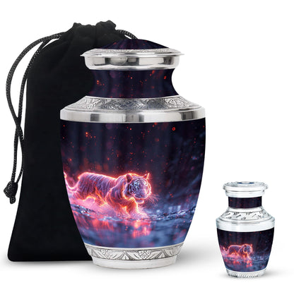 Black Personalized Tiger Cremation Urn for Human Ashes - 10-inch, 200 cu in - Yatskia
