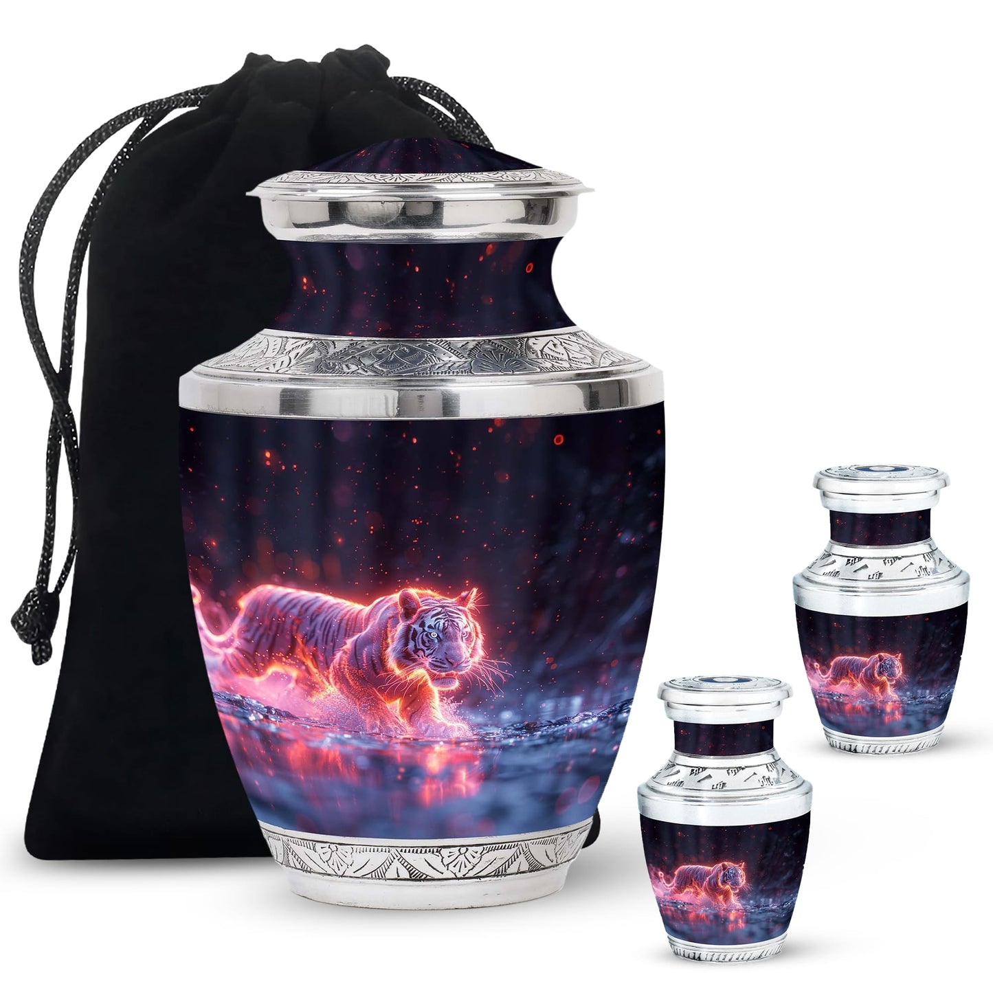 Black Personalized Tiger Cremation Urn for Human Ashes - 10-inch, 200 cu in - Yatskia