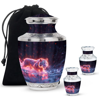Black Personalized Tiger Cremation Urn for Human Ashes - 10-inch, 200 cu in - Yatskia