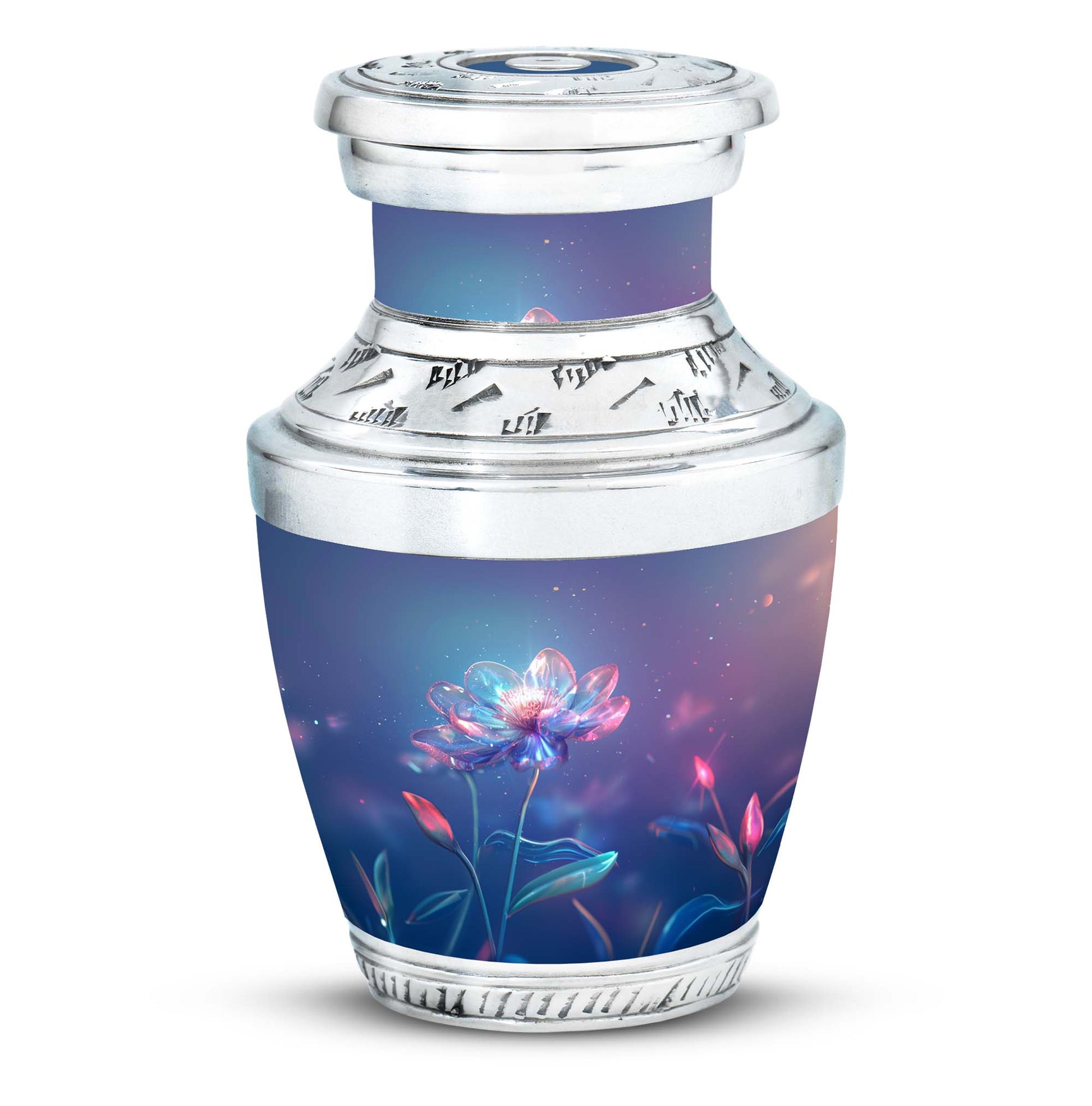 Beautiful Blue Flower Urn - Artistic Floral Design Cremation Urn for Ashes