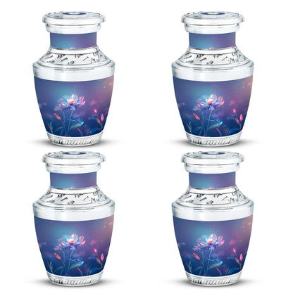 Blue Personalized Flower Cremation Urn for Human Ashes - 10-inch, 200 cu in - Yatskia