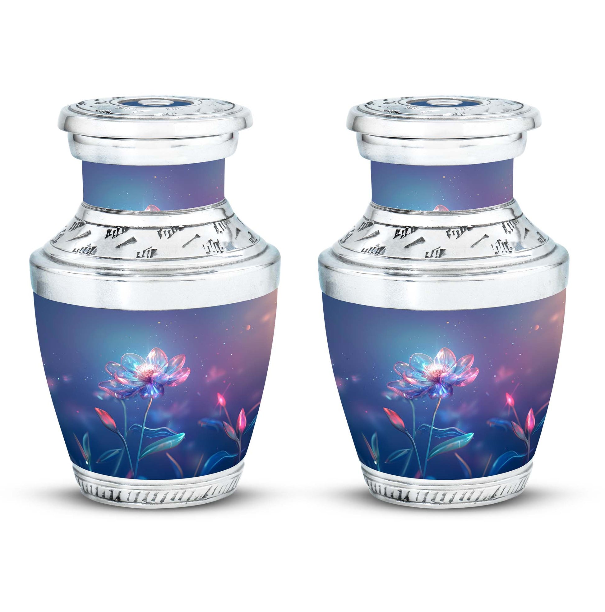 Beautiful Blue Flower Urn - Artistic Floral Design Cremation Urn for Ashes