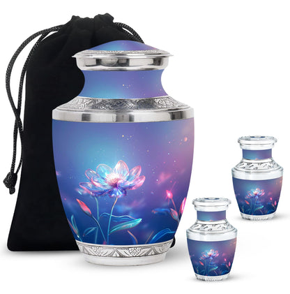 Blue Personalized Flower Cremation Urn for Human Ashes - 10-inch, 200 cu in - Yatskia