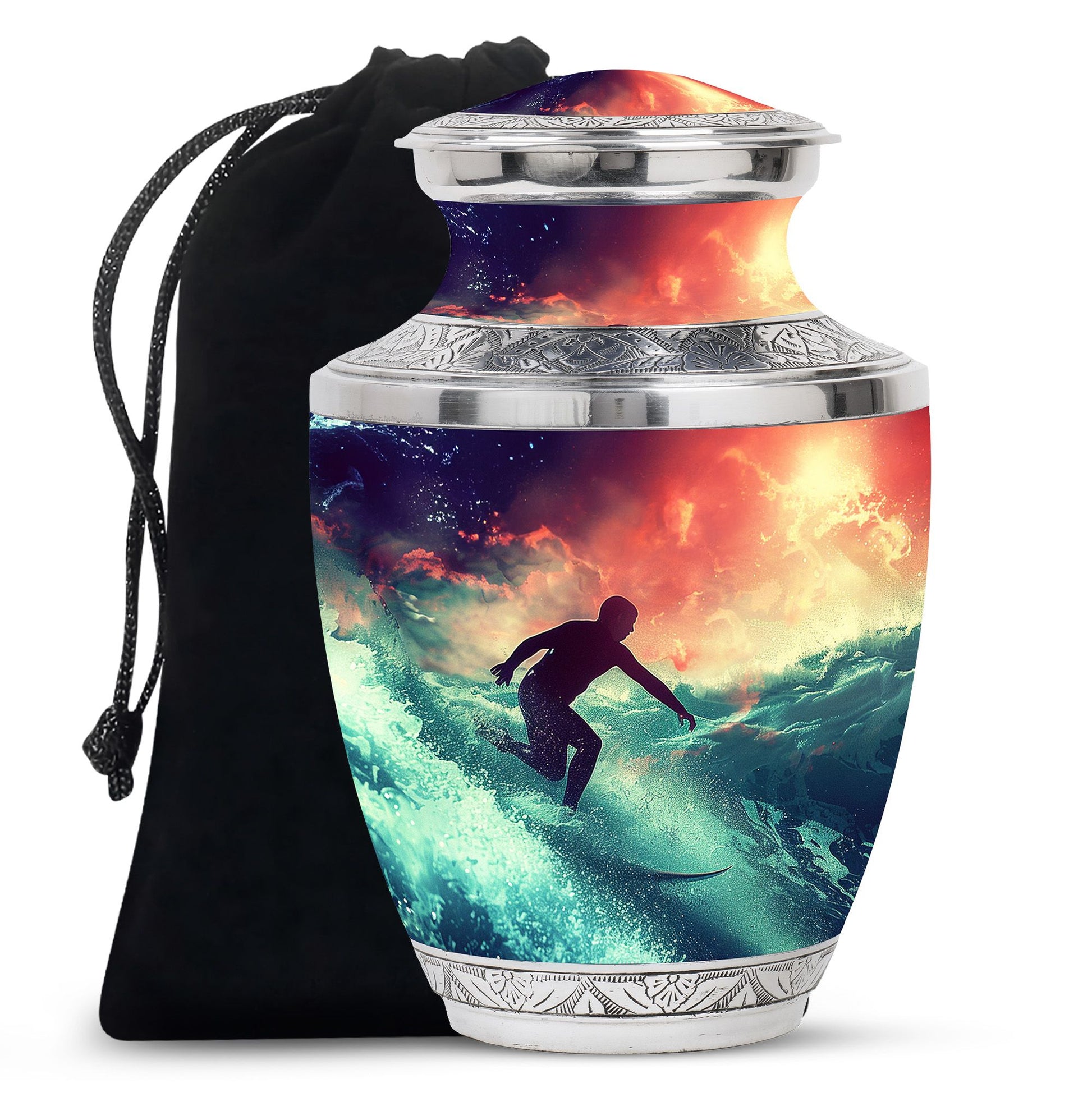 Surfing Man In Ocean - Decorative Unique Urn For Ashes Adult Male