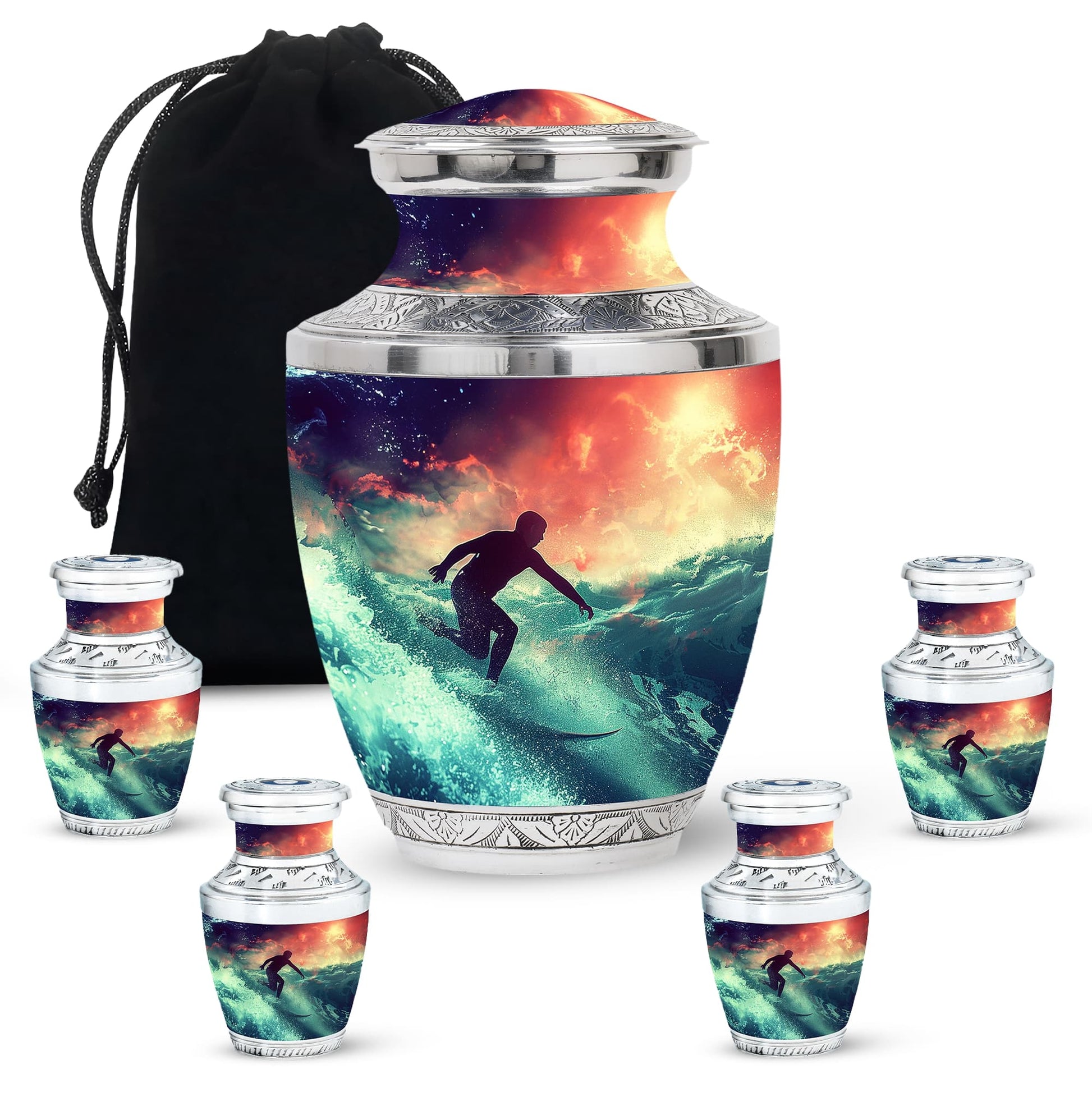 Surfing Man In Ocean - Decorative Unique Urn For Ashes Adult Male