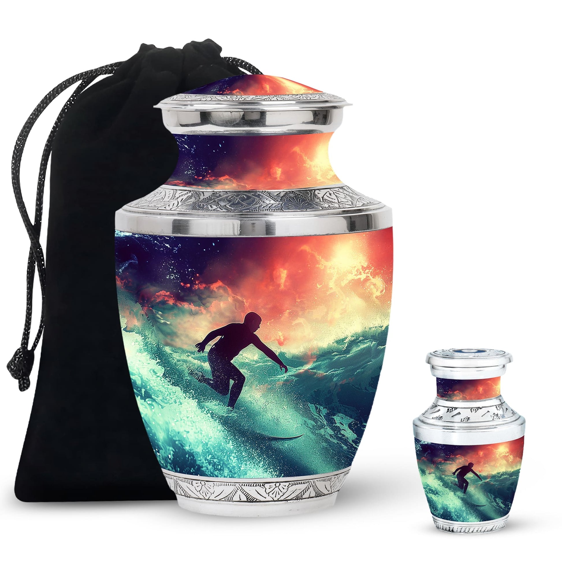 Surfing Man In Ocean - Decorative Unique Urn For Ashes Adult Male