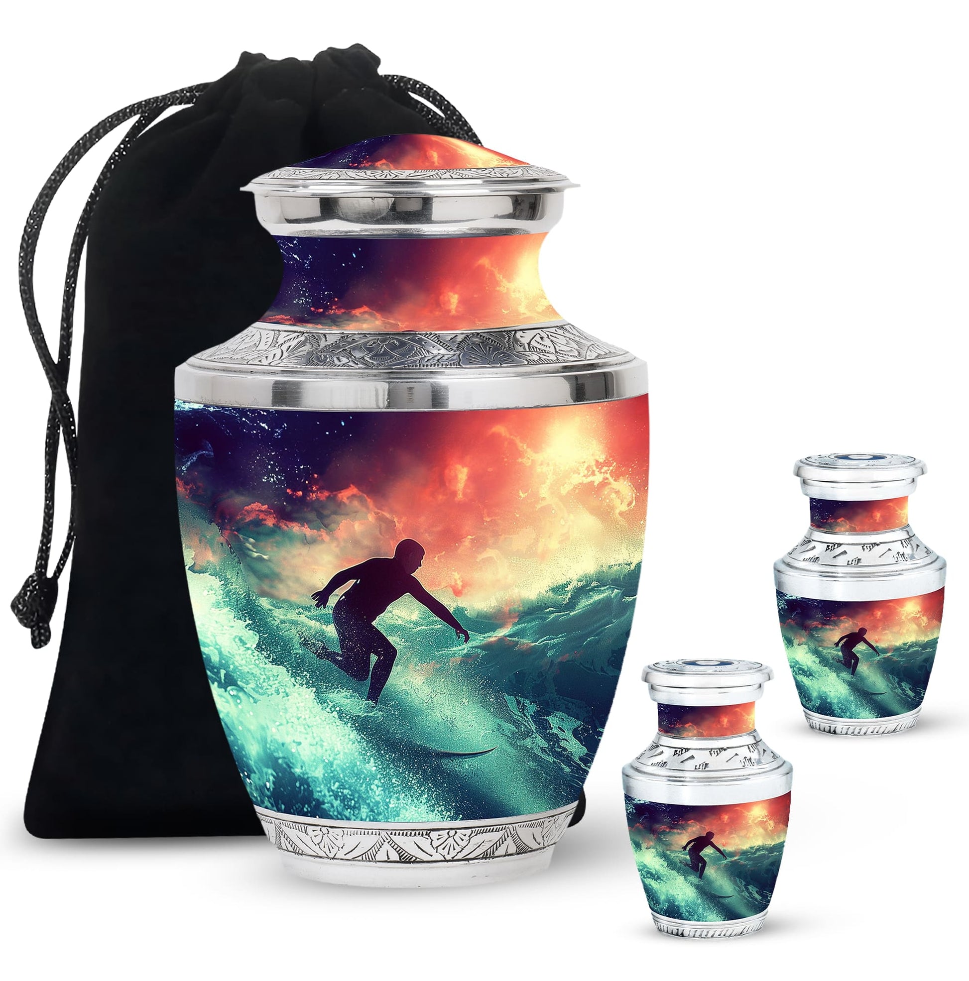 Surfing Man In Ocean - Decorative Unique Urn For Ashes Adult Male