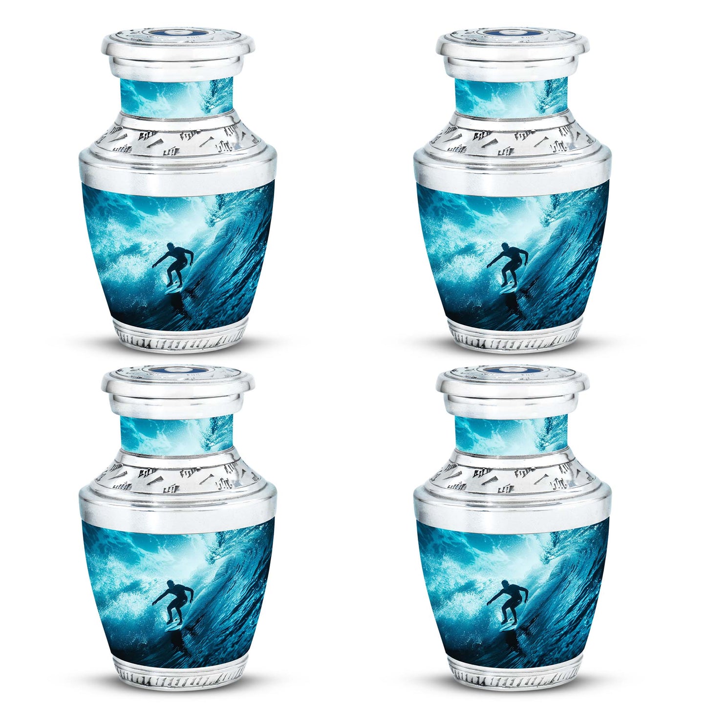 Surfing Urn for Human Ashes with Surfer Silhouette Turquoise Wave, Memorial Urn
