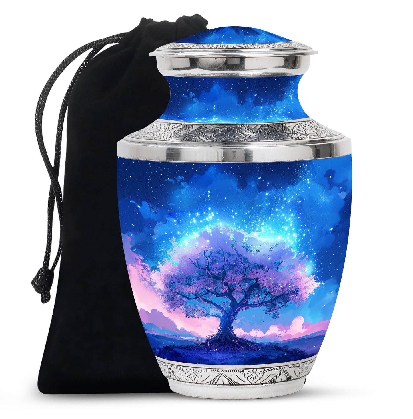 Blue Personalized Tree of Life Cremation Urn for Human Ashes - 10-inch, 200 cu in - Yatskia