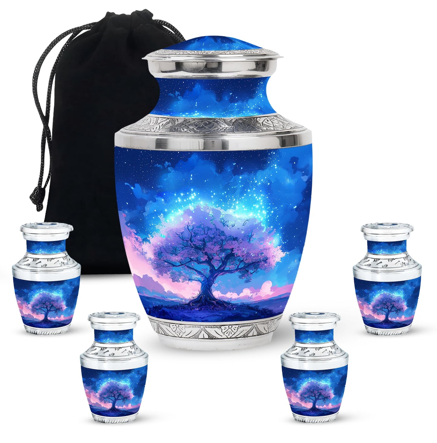 Blue Personalized Tree of Life Cremation Urn for Human Ashes - 10-inch, 200 cu in - Yatskia