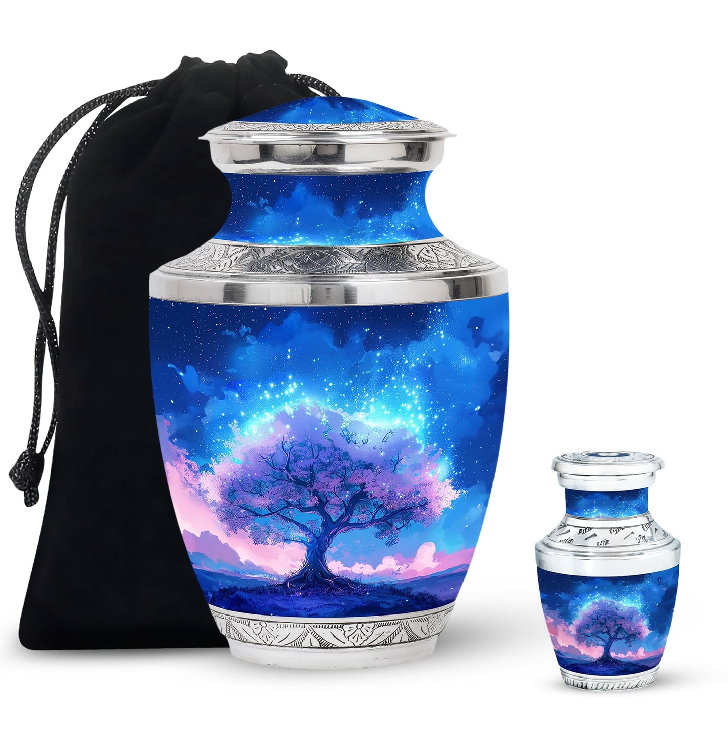 Blue Personalized Tree of Life Cremation Urn for Human Ashes - 10-inch, 200 cu in - Yatskia