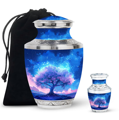 Blue Personalized Tree of Life Cremation Urn for Human Ashes - 10-inch, 200 cu in - Yatskia
