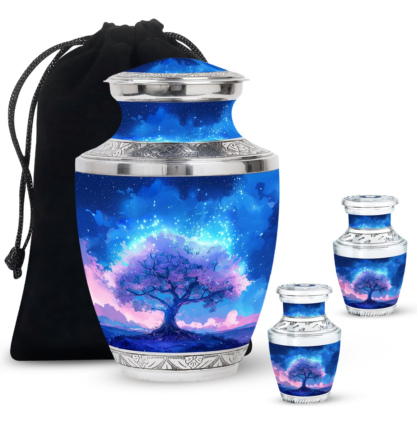 Blue Personalized Tree of Life Cremation Urn for Human Ashes - 10-inch, 200 cu in - Yatskia