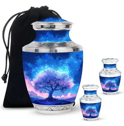 Blue Personalized Tree of Life Cremation Urn for Human Ashes - 10-inch, 200 cu in - Yatskia
