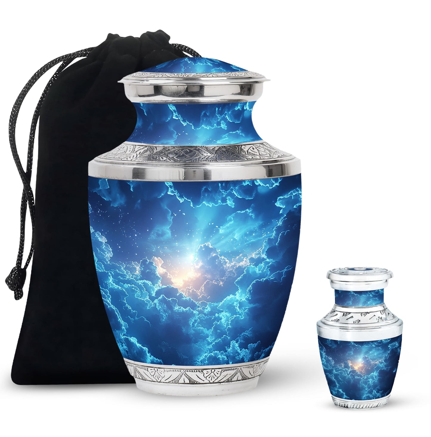 Blue Personalized Blue Cremation Urn for Human Ashes - 10-inch, 200 cu in - Yatskia
