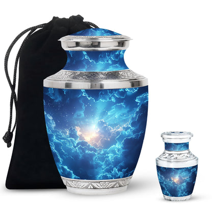 Blue Personalized Blue Cremation Urn for Human Ashes - 10-inch, 200 cu in - Yatskia