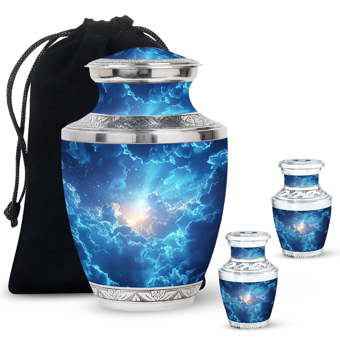 Blue Personalized Blue Cremation Urn for Human Ashes - 10-inch, 200 cu in - Yatskia