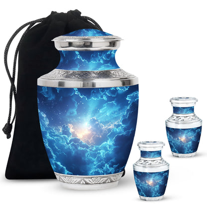Blue Personalized Blue Cremation Urn for Human Ashes - 10-inch, 200 cu in - Yatskia