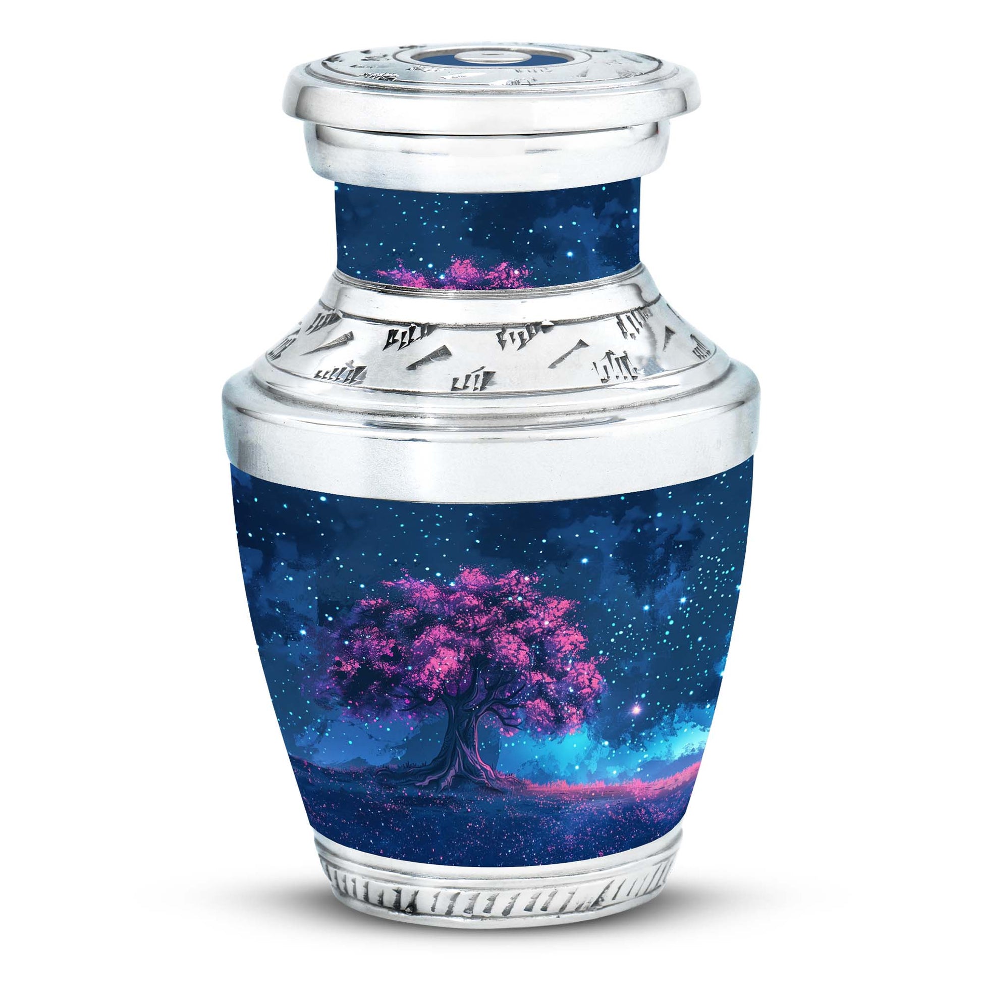 Night Pink Tree Cremation Urn - Beautiful Night Sky Burial Urn For Women