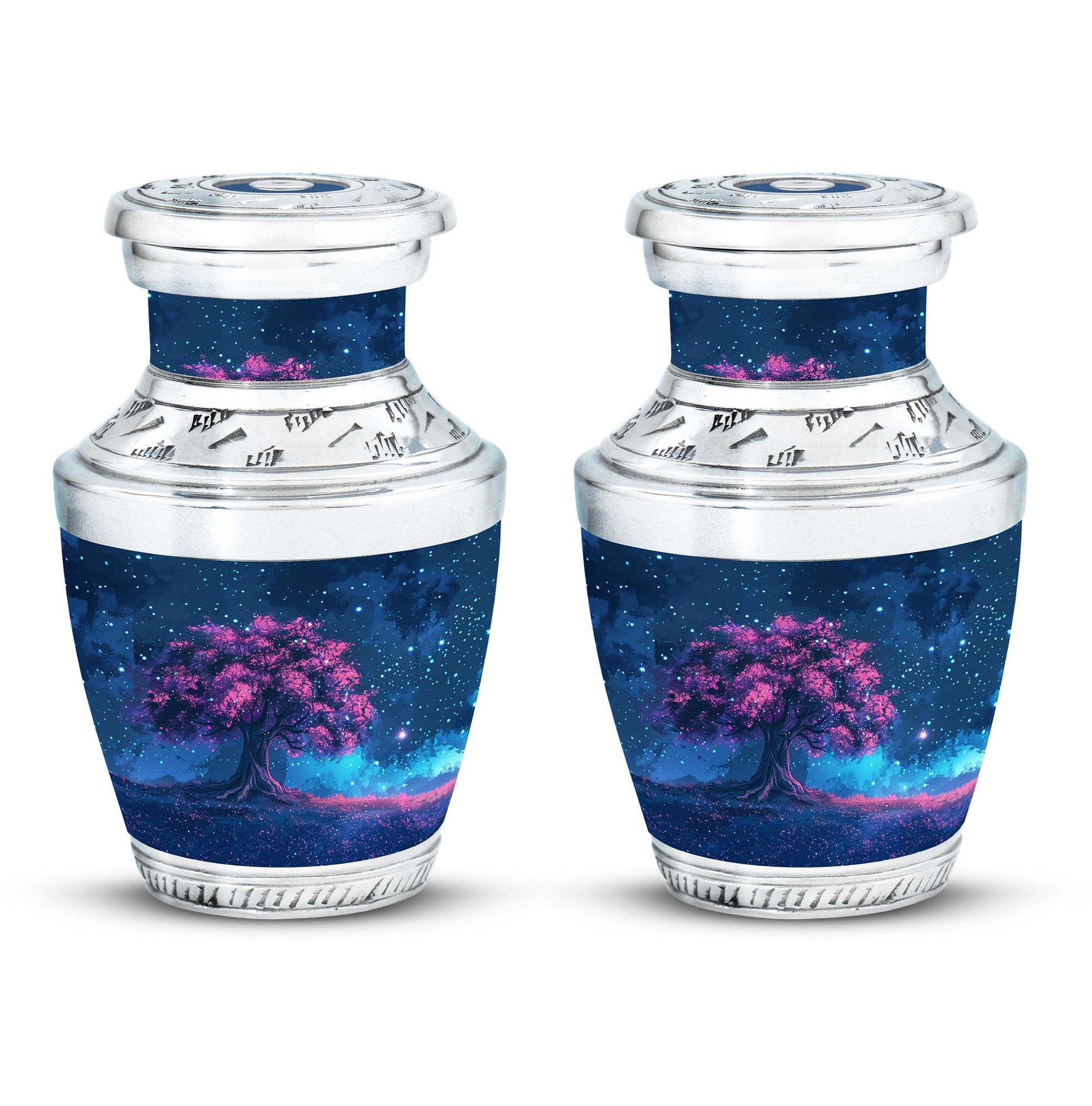 Night Pink Tree Cremation Urn - Beautiful Night Sky Burial Urn For Women
